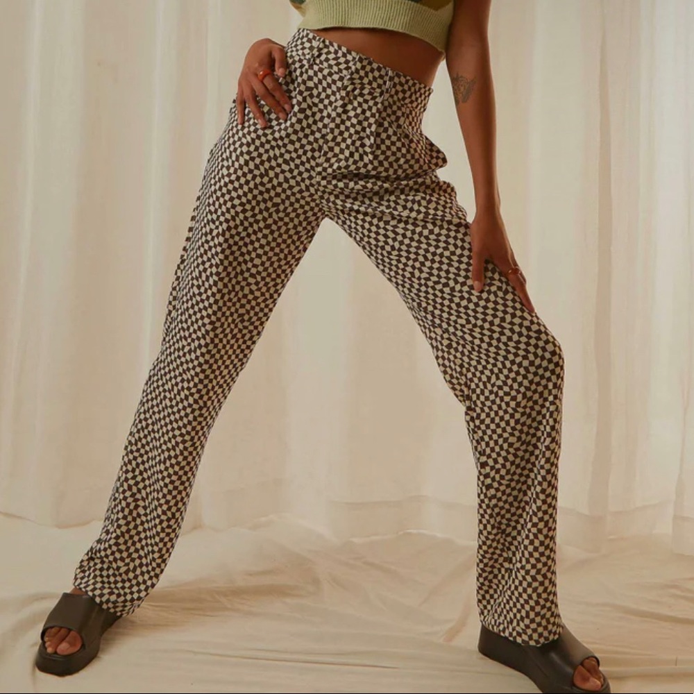 Peppermayo Exclusive - Set the Tone Suit Pants - Choc Warped Check